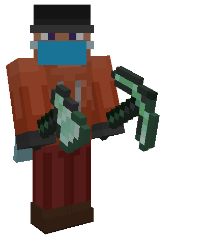 Equipped Aetherite Axe and Pickaxe