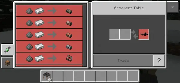 Armament table: list of trades.