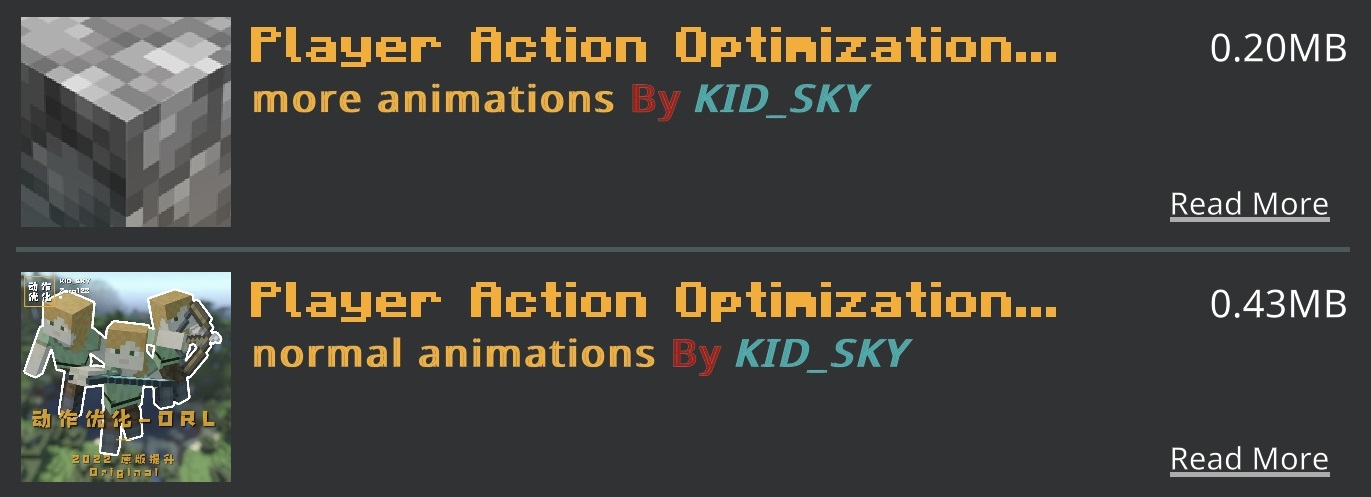 Minecraft Player Animations Action Optimization Original V0.3 Pack