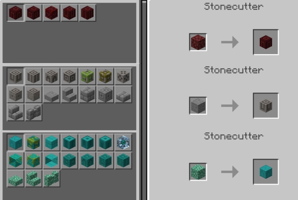 Recipes of the new blocks in stonecutter
