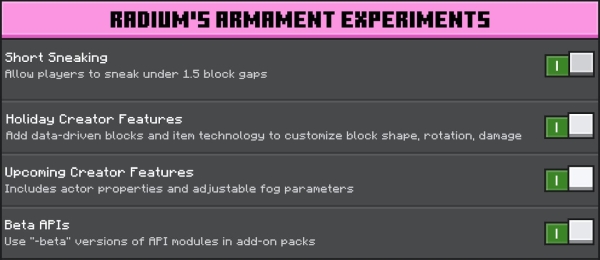 Required experiments for Radium's Armament addon
