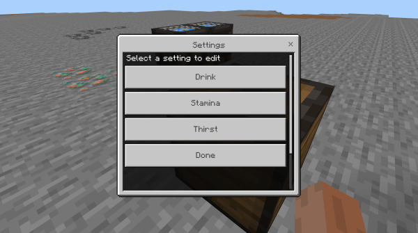 Drink, Stamina and Thirst Settings Menu