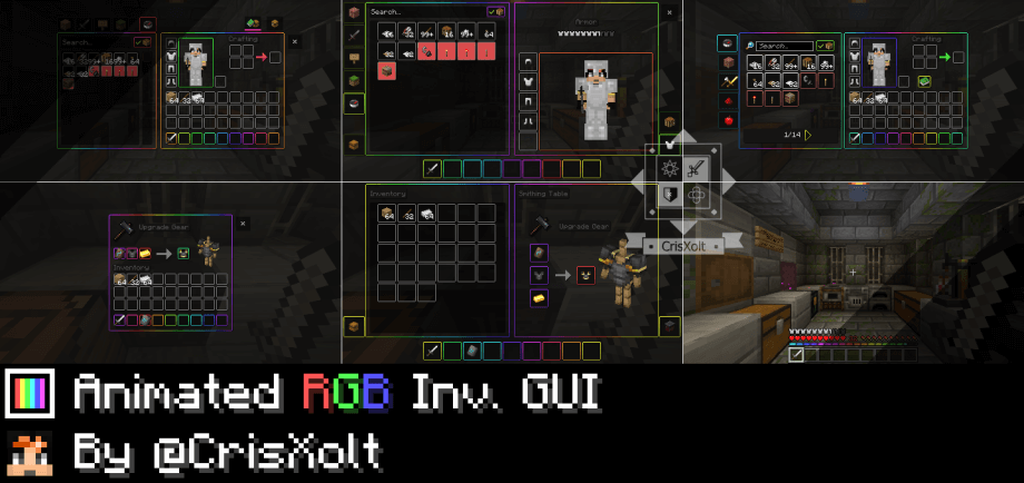 Animated RGB XP Bar + Hotbar + Inventory GUI for MC Bedrock