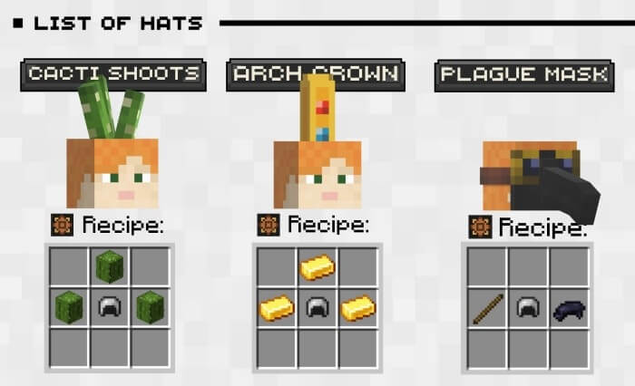 Hats: Cacti Shoots, Arch Crown, Plague Mask