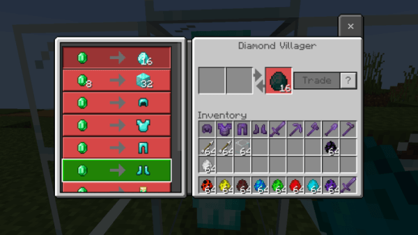 Diamond Villager trades with armor