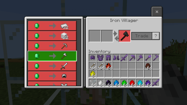Iron Villager trades with tools