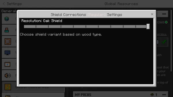 Shield Corrections Settings