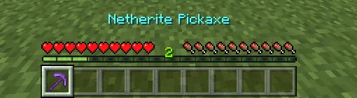 Netherite pickaxe in the hotbar