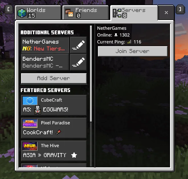 Additional servers above the featured