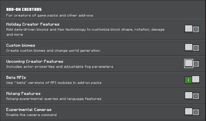 Required Experiments for WorldEdit Addon