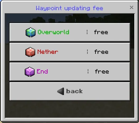 Waypoint Updating Fee Menu