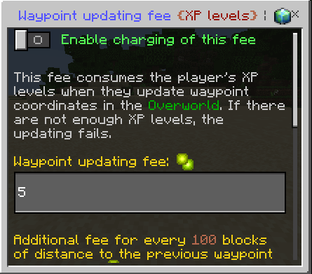 Waypoint Updating Fee: XP Levels Settings