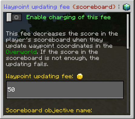 Waypoint Updating Fee: Scoreboard Settings