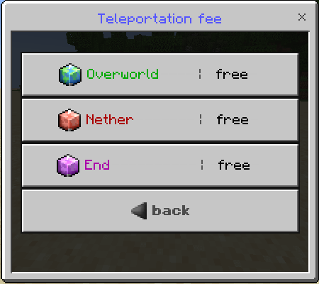 Teleportation Fee Menu