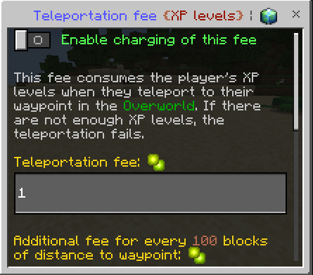 Teleportation Fee: XP Levels Settings