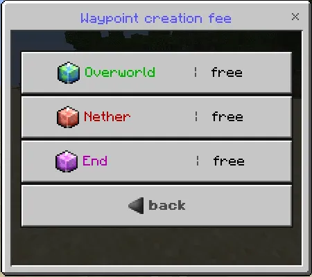 Waypoint Creation Fee Menu