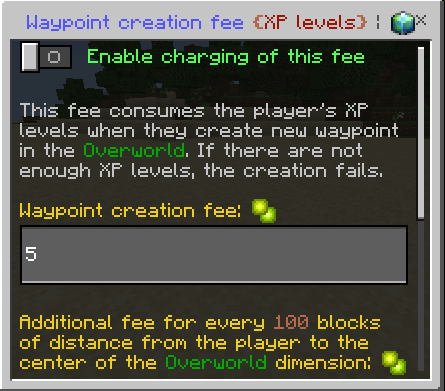 Waypoint Creation Fee: XP Levels Settings