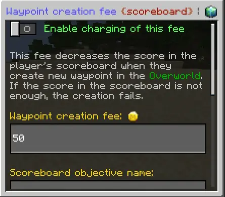 Waypoint Creation Fee: Scoreboard Settings