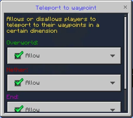 Teleport to Waypoint Settings
