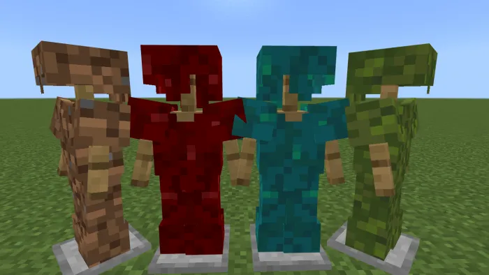 Dirt, Moss Block, Nether Wart and Warped Wart Armor