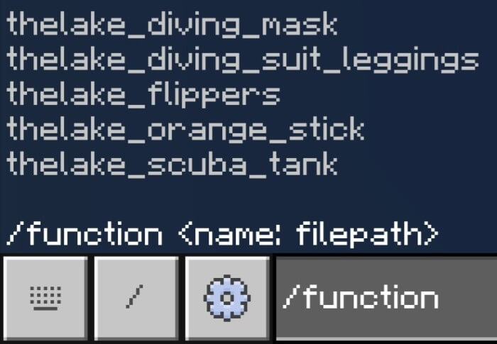 Function Commands in the Diving Tools Addon