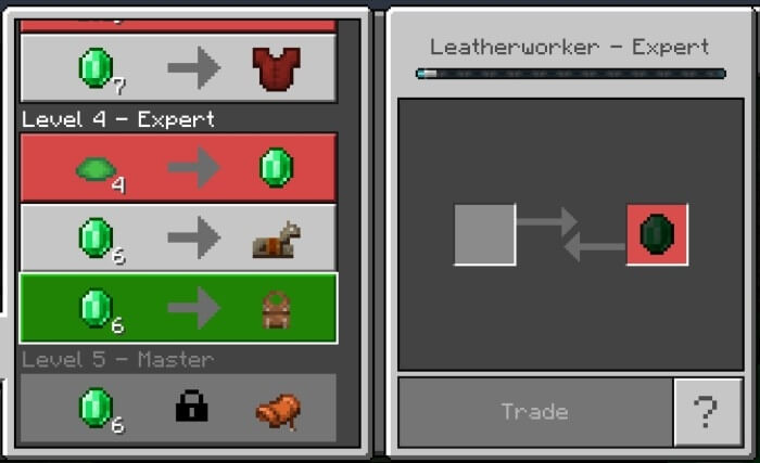 Trading with Leatherworker villager (level 4)