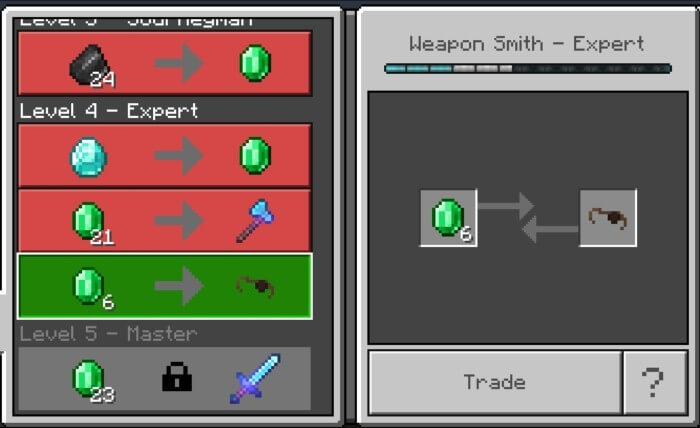 Trading with Weapon Smith villager