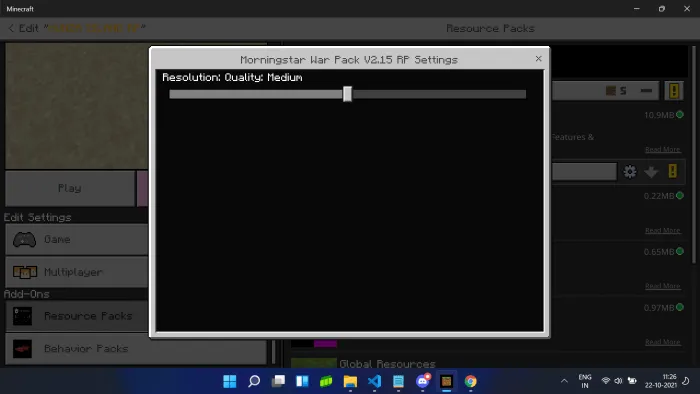 Quality setting