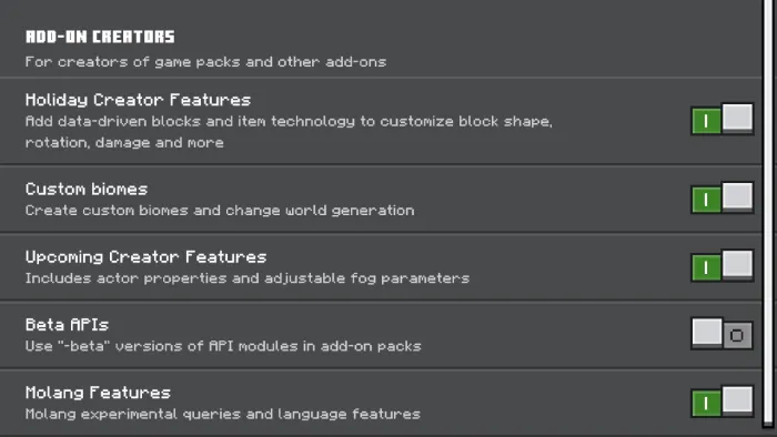 Required Experimental Options