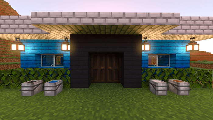 House with Blue Planks and White Bricks