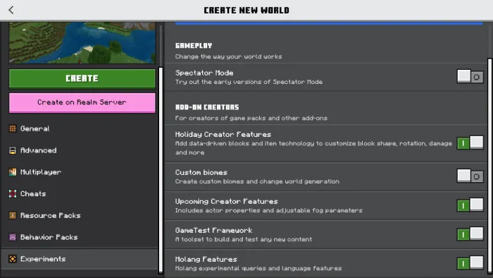 Experimental Options