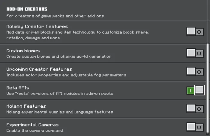 Required Experimental Options