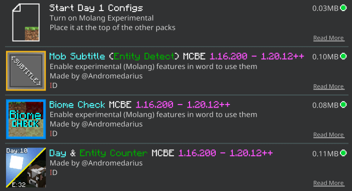 Day and Entity Counter pack confings