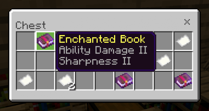 Enchancted Book with Ability Damage II and Sharpness II