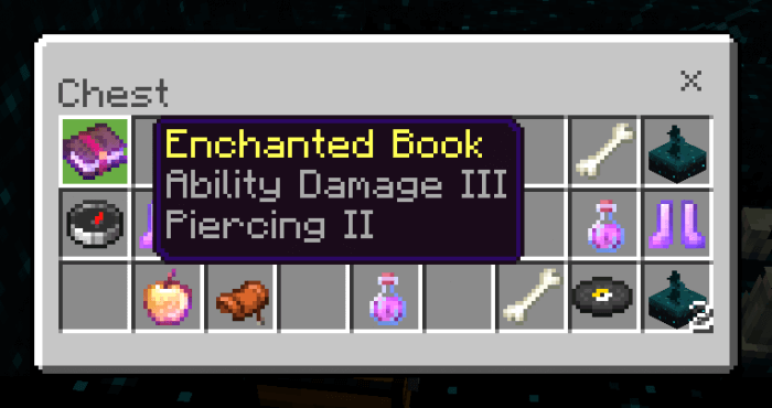 Enchancted Book with Ability Damage III and Piercing II