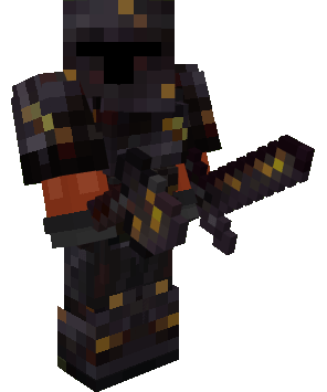 Equipped Gilded Netherite Armor with Axe and Sword