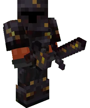 Equipped Gilded Netherite Armor with Axe and Sword