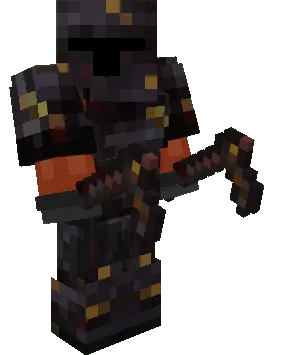 Equipped Gilded Netherite Armor with Hoe tools