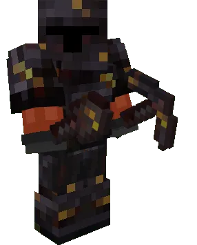 Equipped Gilded Netherite Armor with Shovel and Pickaxe