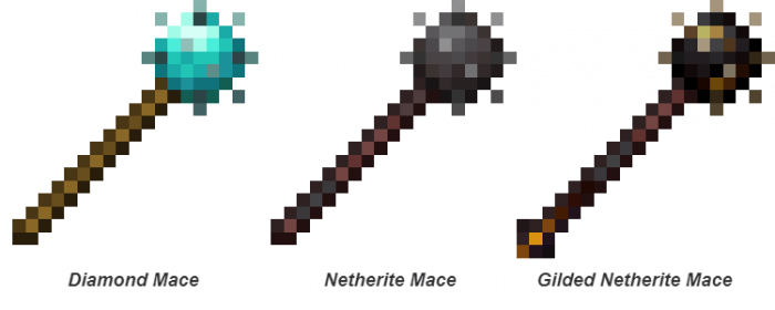 Diamond, Netherite and Gilded Netherite Mace weapons
