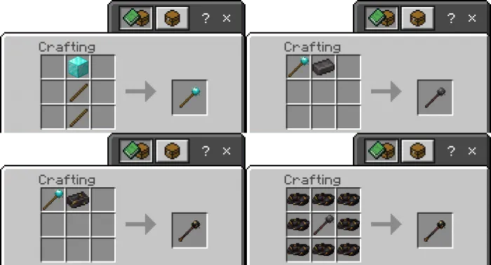 Diamond Maces, Netherite Maces, and Gilded Netherite Mace recipes