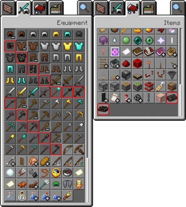 Where to find Gilded Netherite items in the creative inventory