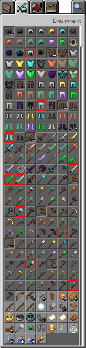 Aetherite Armor, Tools & Greatswords in the Inventory