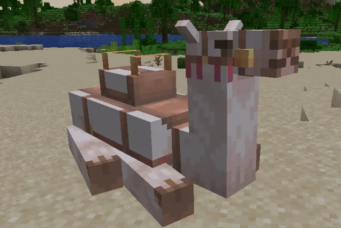 Camel with saddle is sitting