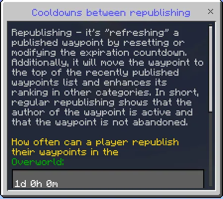Cooldowns Between Republishing Menu