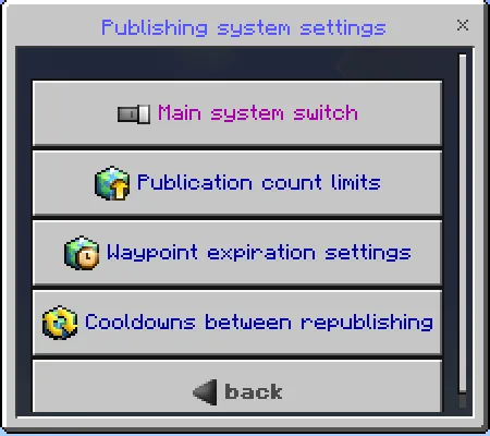 Publishing System Settings Menu