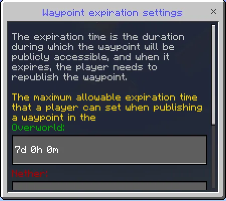 Waypoint Expiration Settings Menu