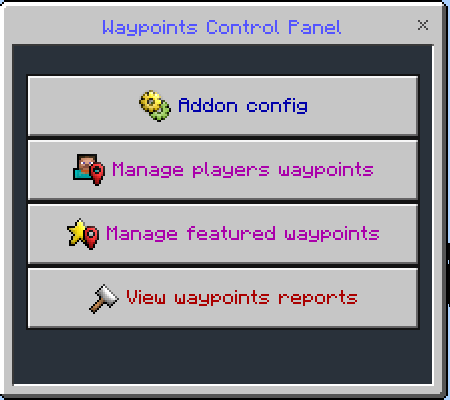 Waypoints Control Panel Menu