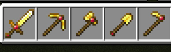 Ruby Encrusted Golden Tools & Weapons