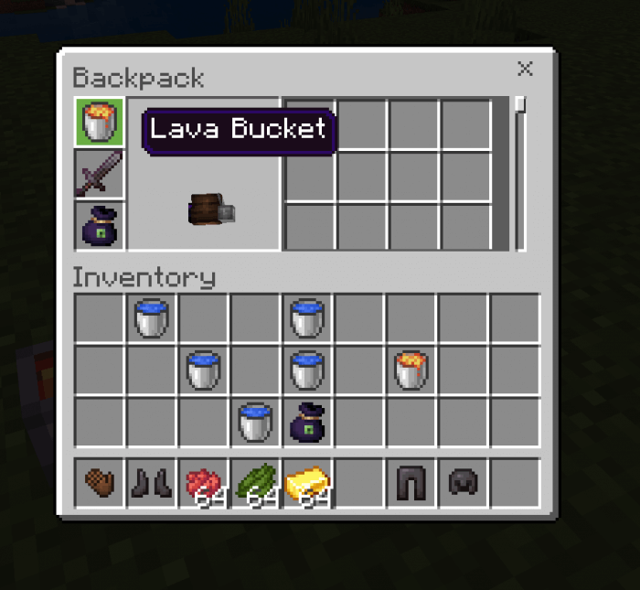 Lava Bucket in the Primary Backpack Slot